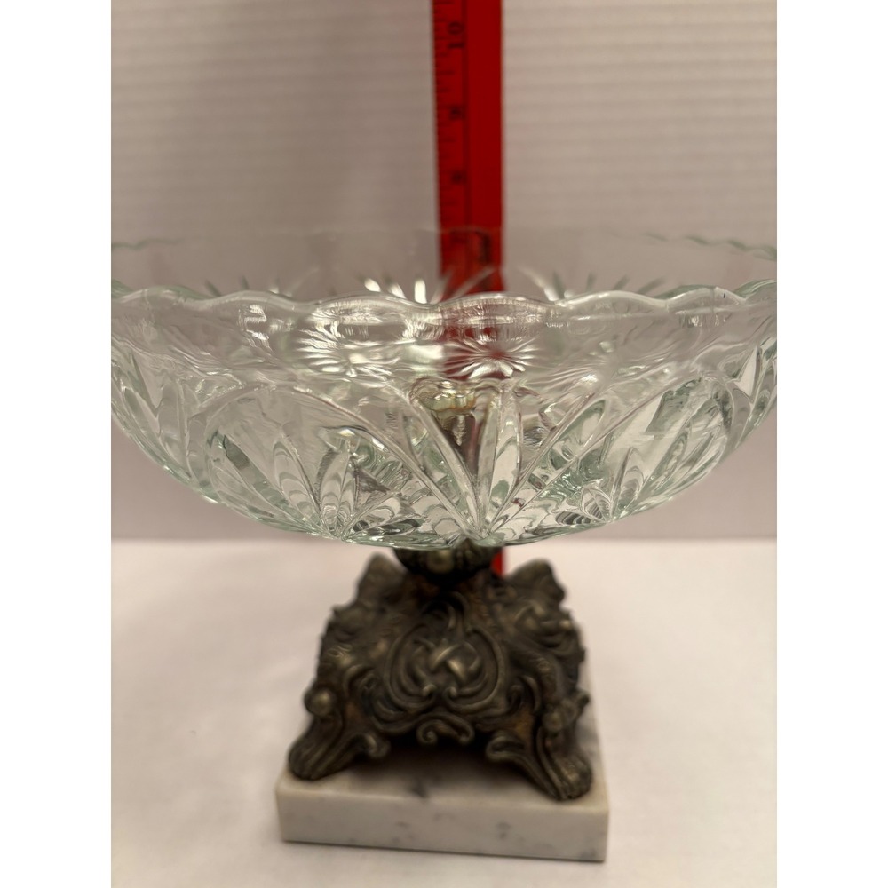 Vintage Cut Glass Pedestal Candy Dish Ornate Brass and Marble Base Centerpiece - Picture 3 of 5